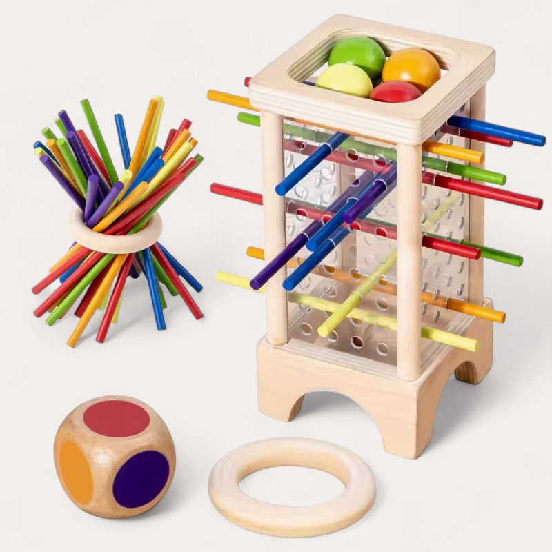 Montessori tower with balls and colorful sticks