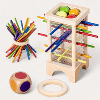 Montessori tower with balls and colorful sticks