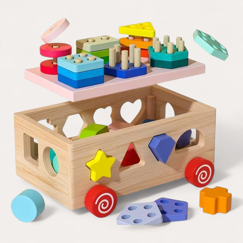 Montessori stacking toy with geometric shapes