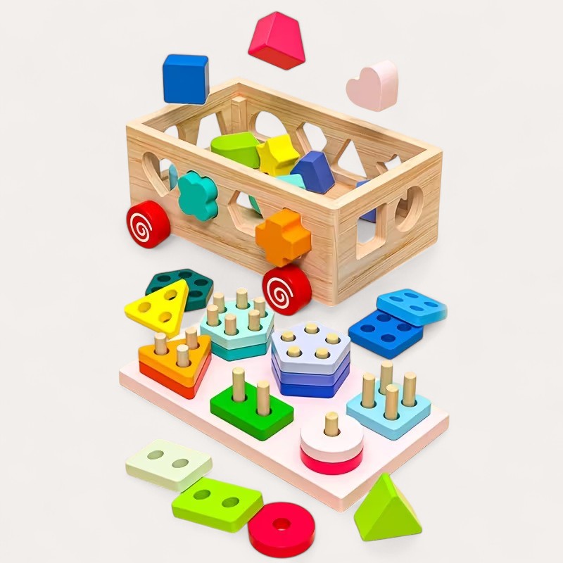 Montessori stacking toy with geometric shapes
