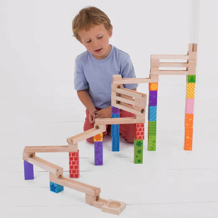 Montessori wooden marble run