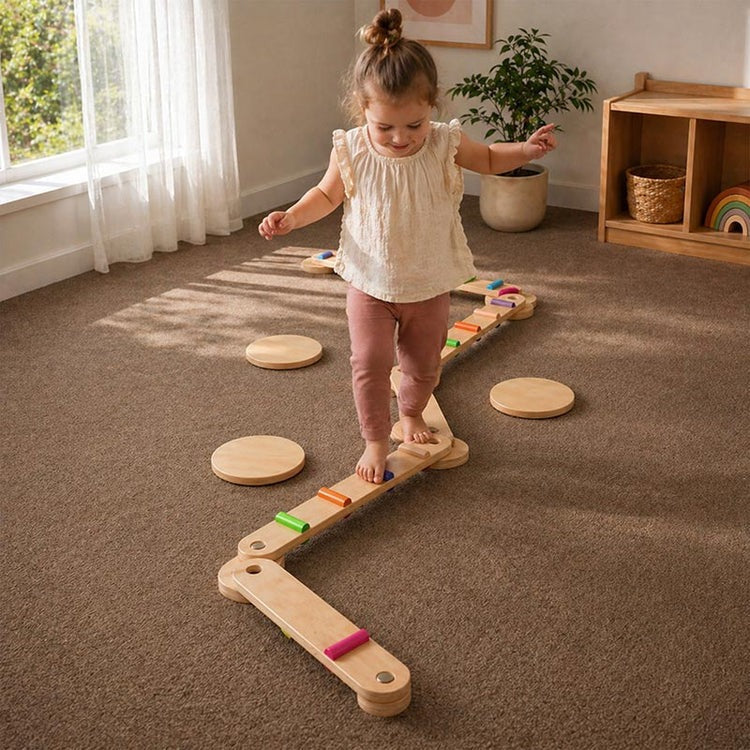 Montessori balance beams and stones