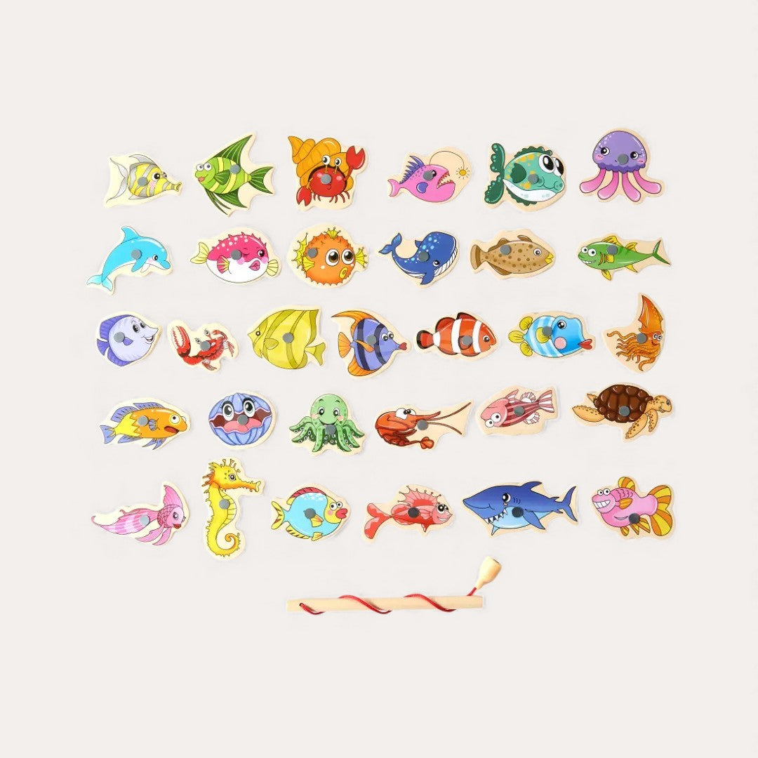 Montessori wooden fishing game