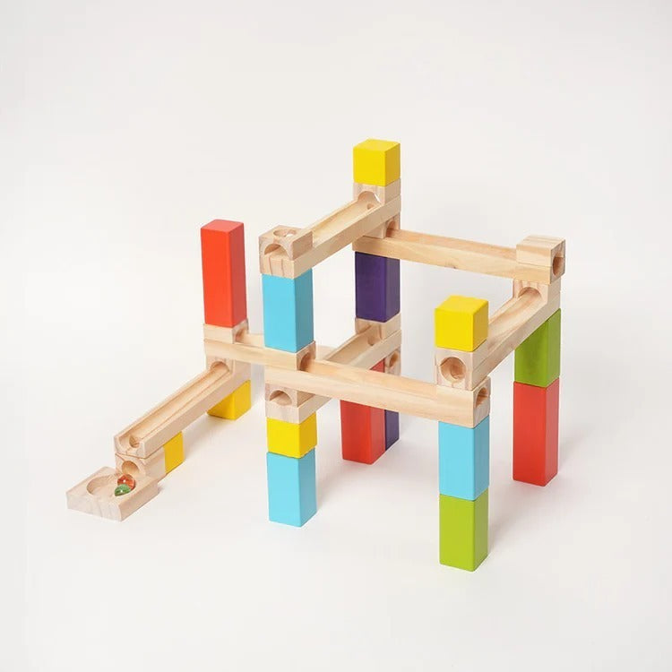 Montessori wooden marble run