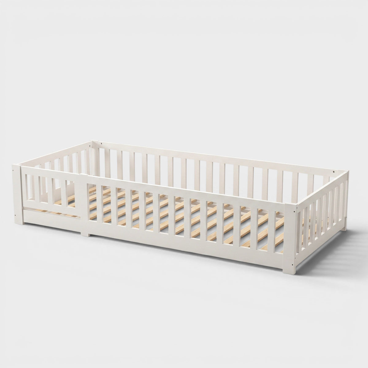 Montessori floor bed made of white solid wood