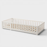 Montessori floor bed made of white solid wood